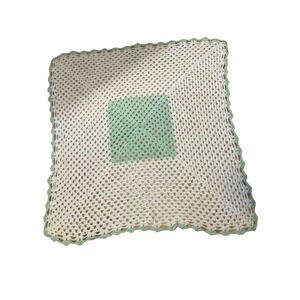 Handmade Crochet Baby Blanket Afghan Green/White 42"x45". Smoke Free House
